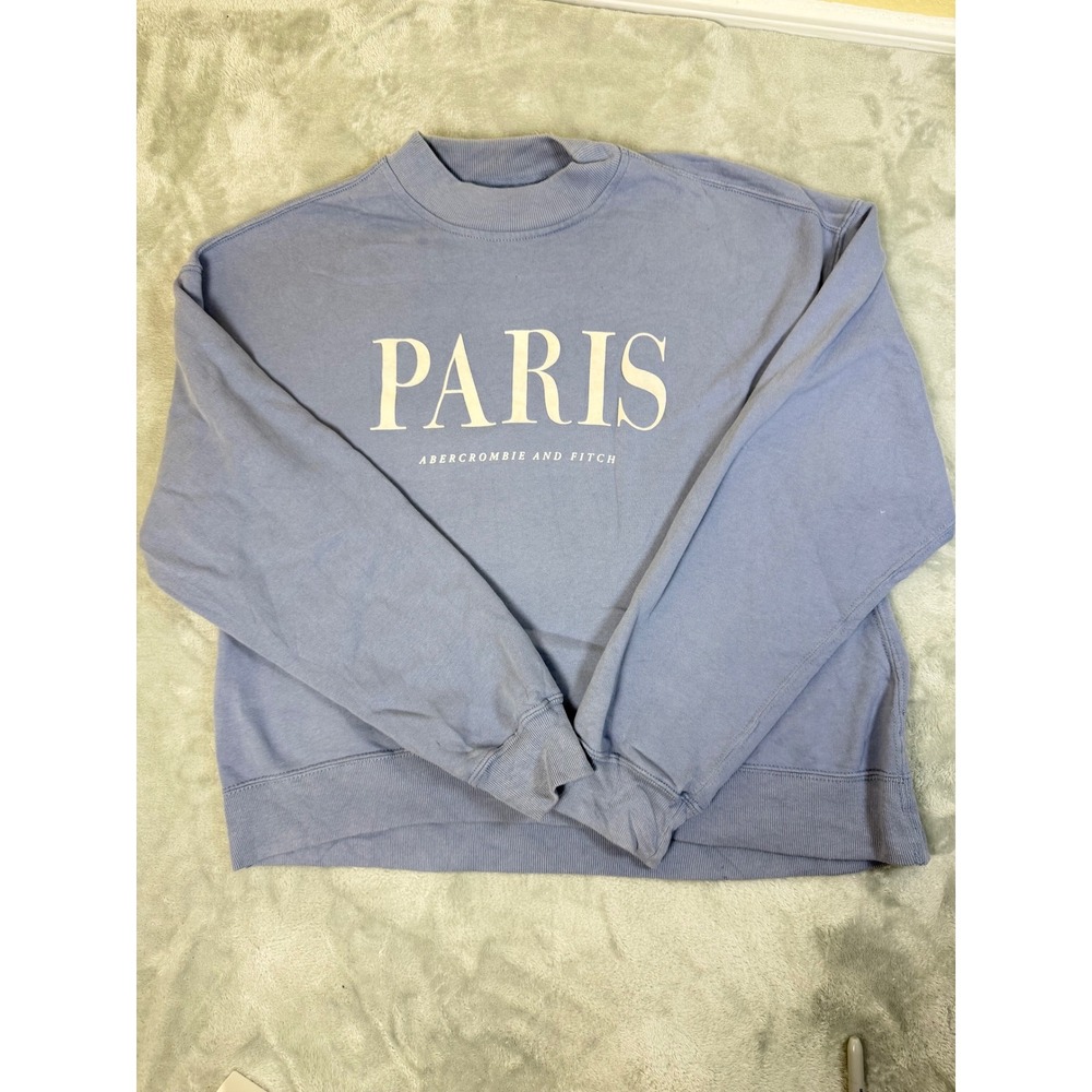 ABERCROMBIE & FITCH Sweatshirt Womens Medium Blue Paris Crewneck Soft A&F Logo